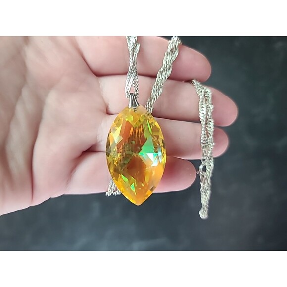 925 Sterling Silver Faceted Crystal Pendant Necklace Vintage Made In Mexico - Picture 1 of 10